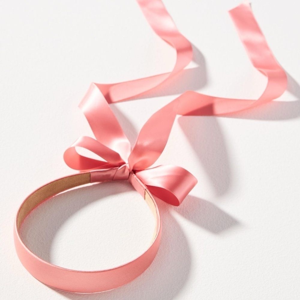]NWT Anthropologie Pink Satin Bow Tie Headband